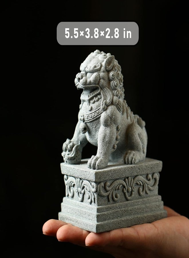 Sdeetesamjun Foo Dogs Statues Pair Guardian Lion Statues Fu Foo Dogs Stone Chinese Feng Shui Decor Housewarming Congratulatory to Ward Off Evil Energy (L) - Image 2